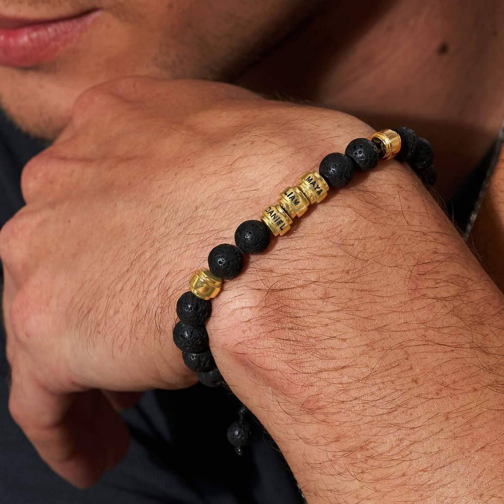 Lavastein Herrenarmband mit vergoldeten gravierbaren Beads-3 Produktfoto
