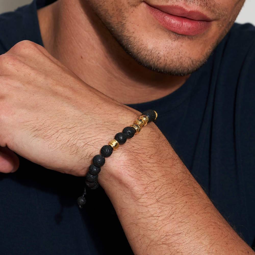 Lavastein Herrenarmband mit vergoldeten gravierbaren Beads-2 Produktfoto