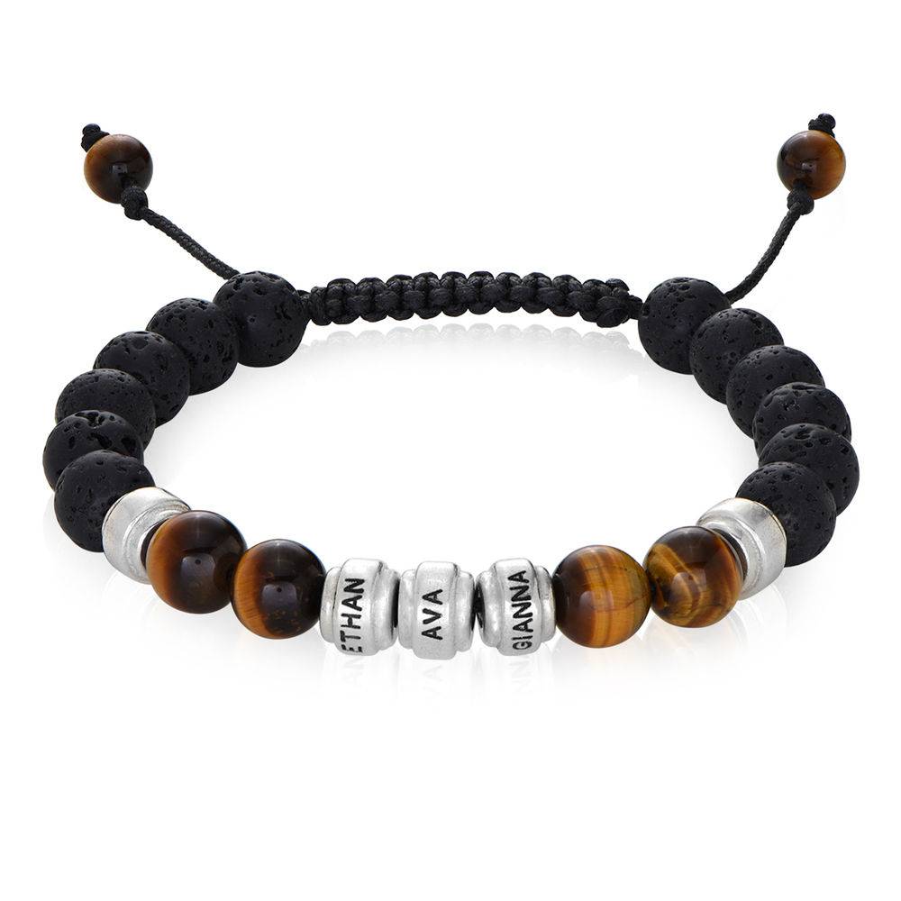 Lavastein & Tiegerauge Herrenarmband mit silbernen gravierbaren Beads-1 Produktfoto