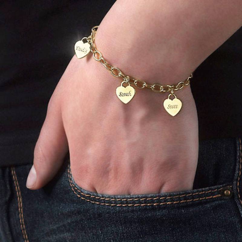 Gravierbares Armband mit Herz-Charms - Gold-Vermeil-2 Produktfoto