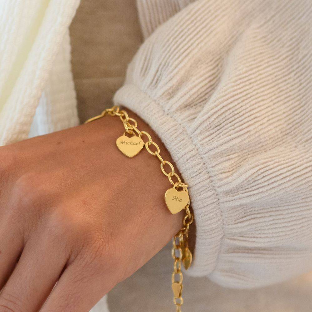 Gravierbares Armband mit Herz-Charms - Gold-Vermeil-4 Produktfoto