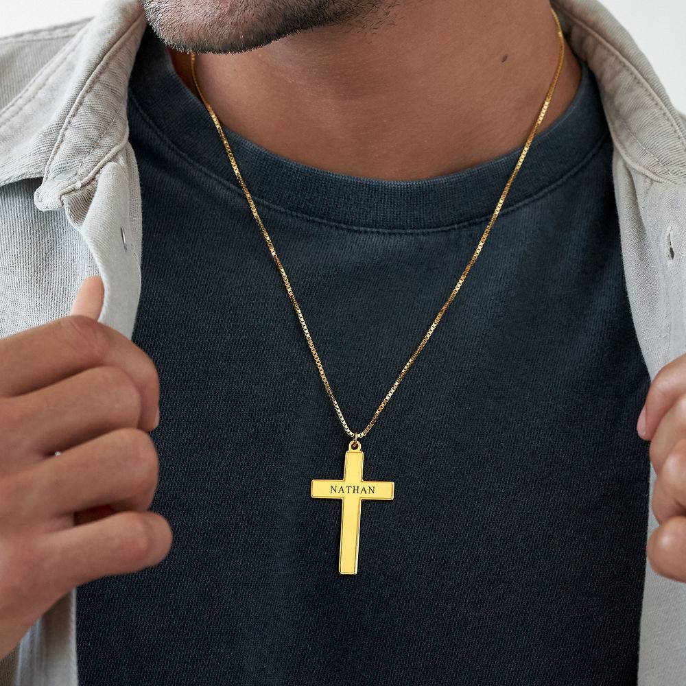 Gravierte Kreuzkette für Männer - Gold-Vermeil-2 Produktfoto