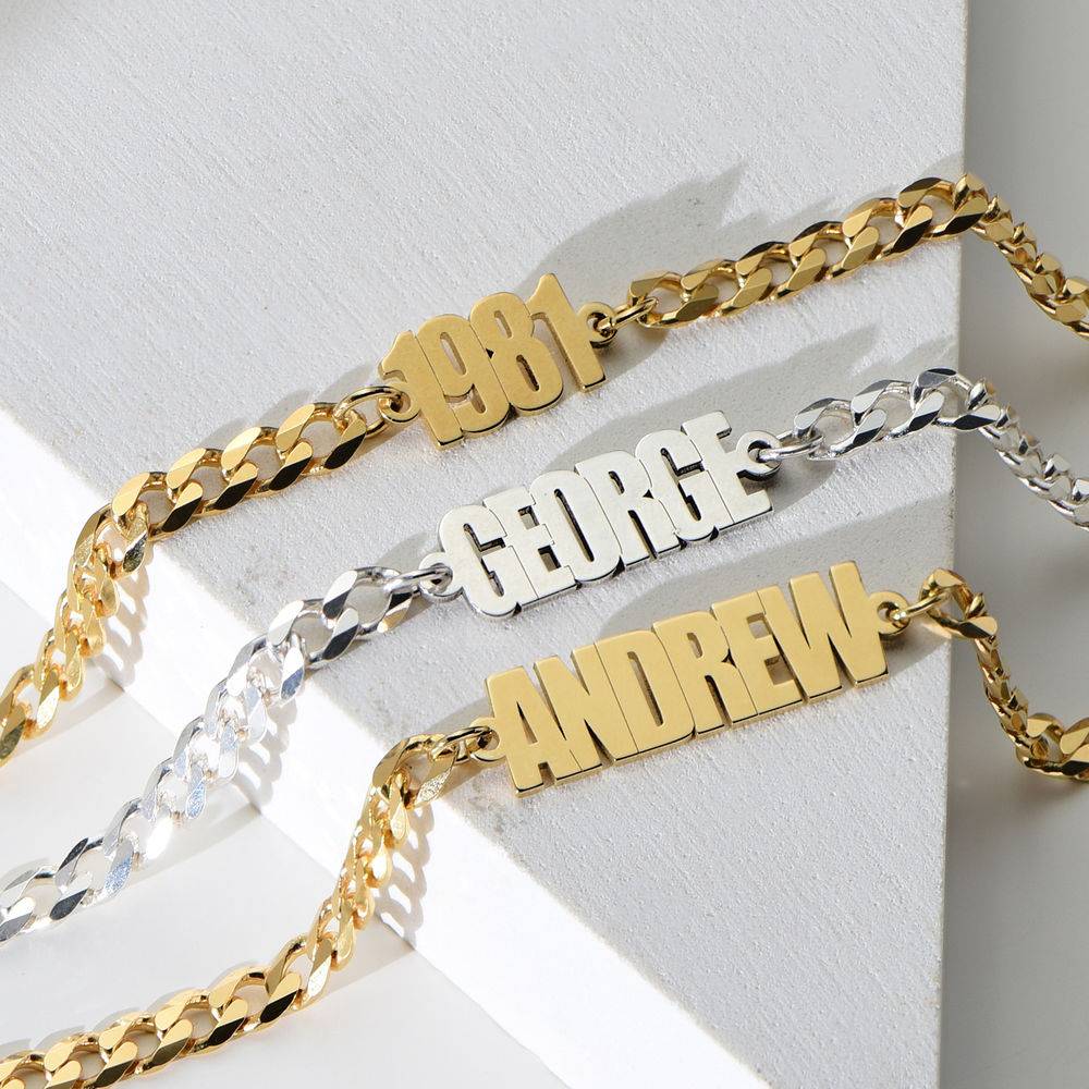 Namensarmband mit dicker Kette - vergoldetes Sterlingsilber-4 Produktfoto