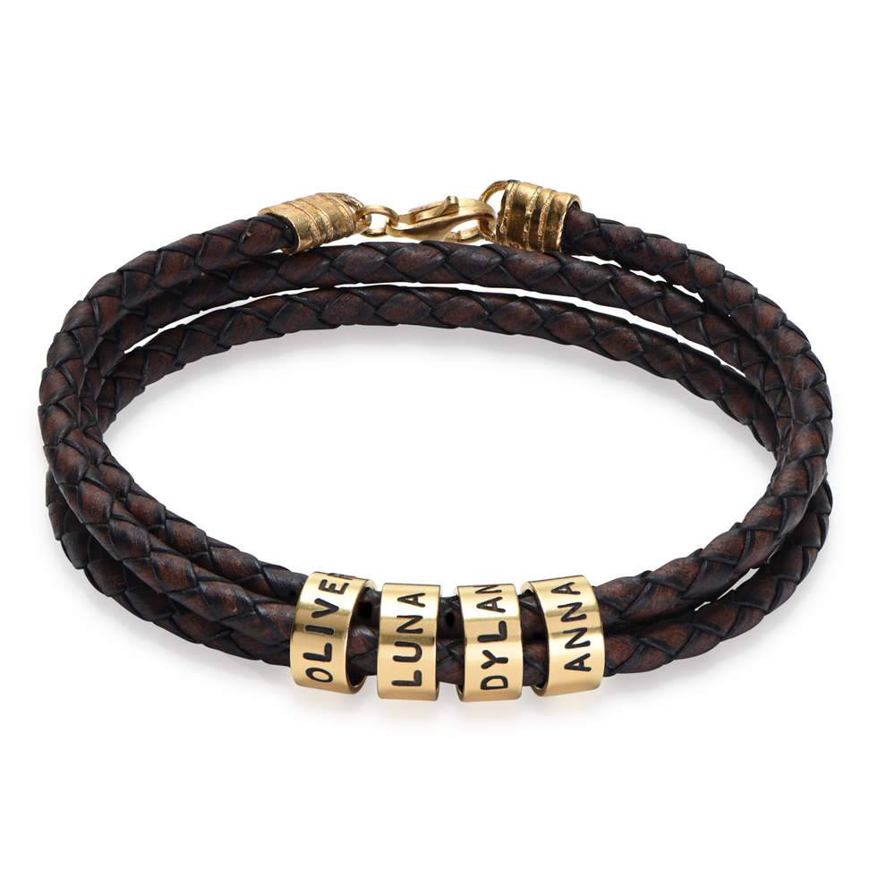 Navigator braunes geflochtenes Lederarmband mit gravierten vergoldeten Beads-1 Produktfoto