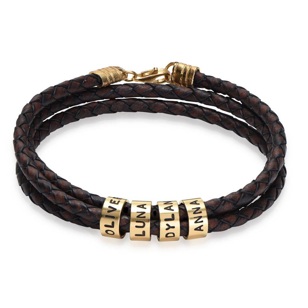 Navigator braunes geflochtenes Lederarmband mit gravierten Vermeil-Beads-4 Produktfoto