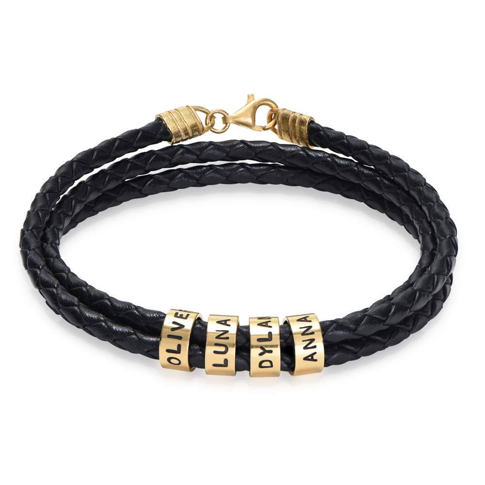 Navigator schwarzes geflochtenes Lederarmband mit gravierten Vermeil-Beads-1 Navigator schwarzes geflochtenes Lederarmband mit gravierten Vermeil-Beads-1 Produktfoto