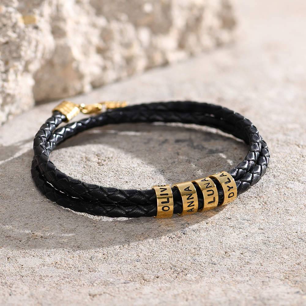 Navigator schwarzes geflochtenes Lederarmband mit gravierten Vermeil-Beads-2 Navigator schwarzes geflochtenes Lederarmband mit gravierten Vermeil-Beads-2 Produktfoto