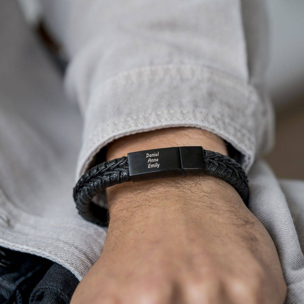 Toronto schwarzes Lederarmband für Männer-2 Produktfoto