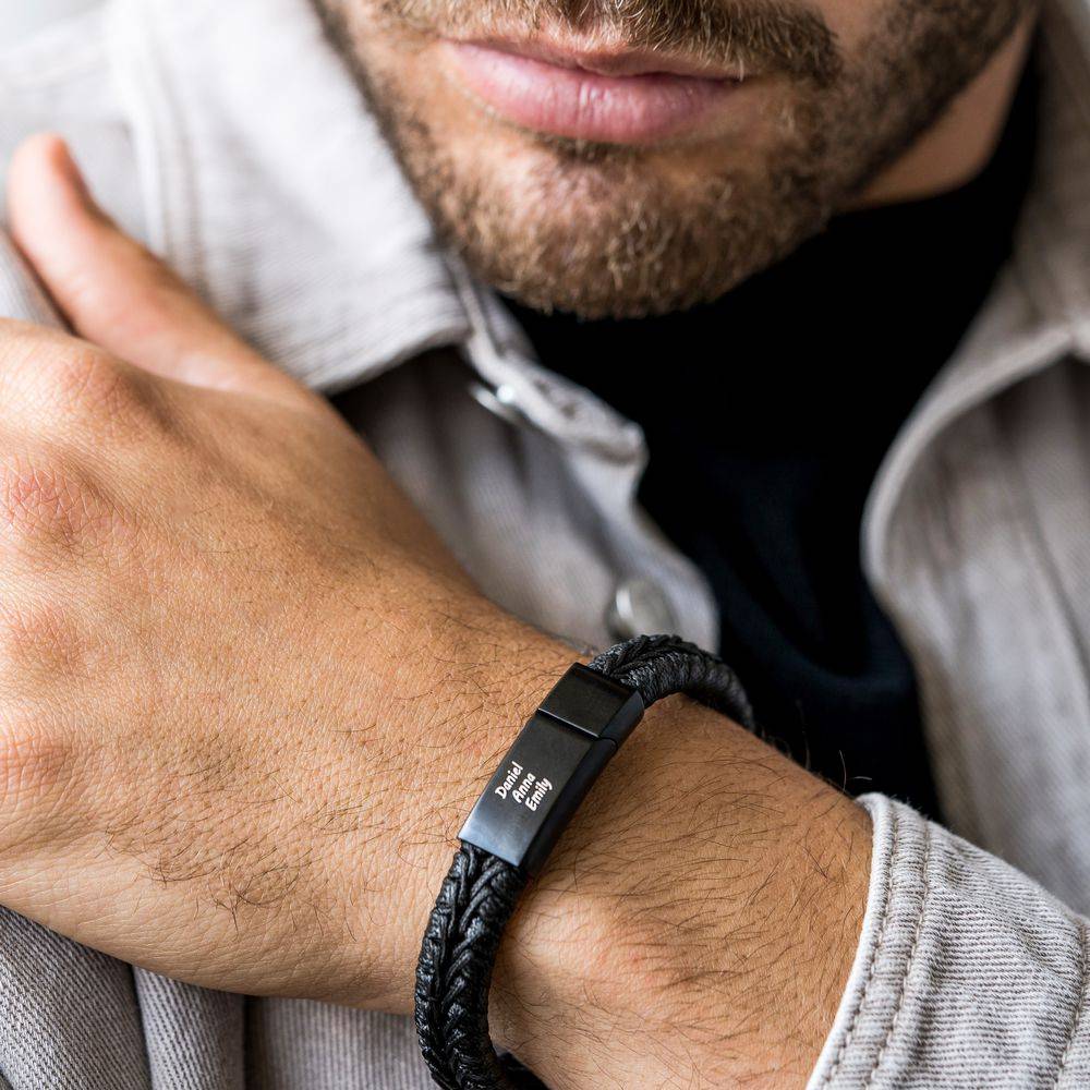 Toronto schwarzes Lederarmband für Männer-3 Produktfoto