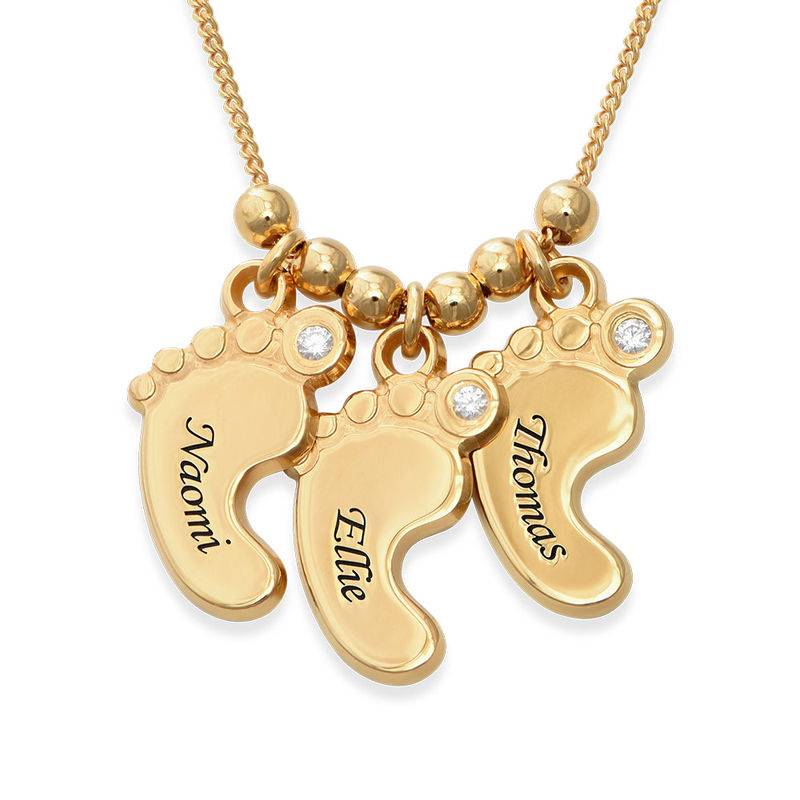 Mutterschmuck - gravierte Babyfüße-Kette mit Diamanten - in Vergoldung-1 Mutterschmuck - gravierte Babyfüße-Kette mit Diamanten - in Vergoldung-1 Produktfoto