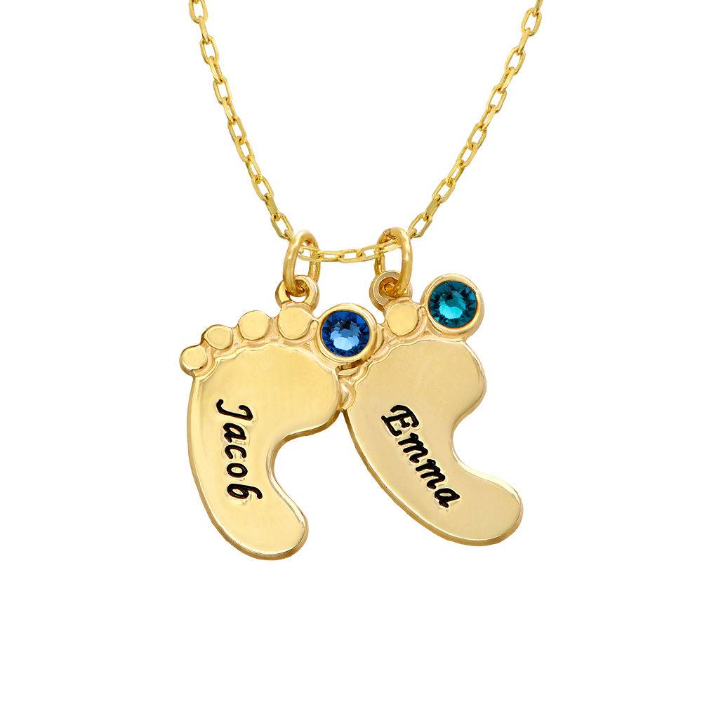 Mutterschmuck - gravierte Babyfüße-Kette mit Geburtssteinen - 417er Gelbgold-3 Mutterschmuck - gravierte Babyfüße-Kette mit Geburtssteinen - 417er Gelbgold-3 Produktfoto
