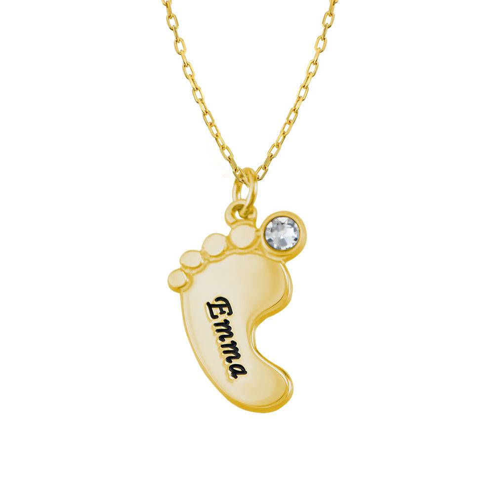 Mutterschmuck - gravierte Babyfüße-Kette mit Geburtssteinen - 417er Gelbgold-4 Mutterschmuck - gravierte Babyfüße-Kette mit Geburtssteinen - 417er Gelbgold-4 Produktfoto