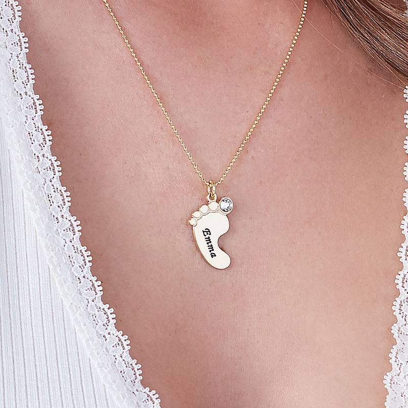 Mutterschmuck - gravierte Babyfüße-Kette mit Geburtssteinen - 417er Gelbgold-6 Mutterschmuck - gravierte Babyfüße-Kette mit Geburtssteinen - 417er Gelbgold-6 Produktfoto