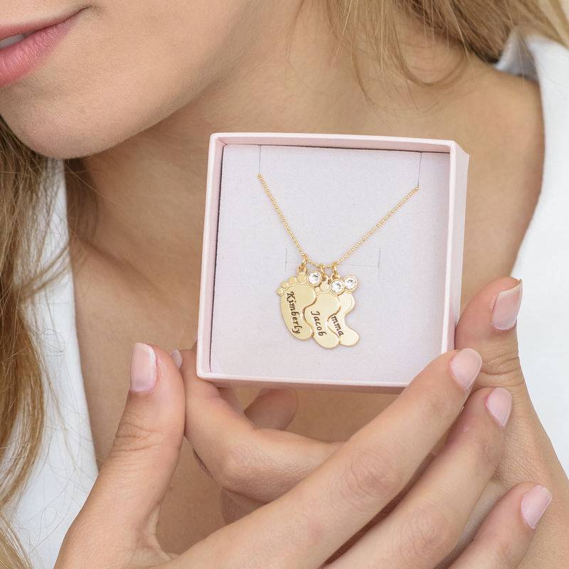 Mutterschmuck - gravierte Babyfüße-Kette mit Geburtssteinen - 417er Gelbgold-7 Mutterschmuck - gravierte Babyfüße-Kette mit Geburtssteinen - 417er Gelbgold-7 Produktfoto