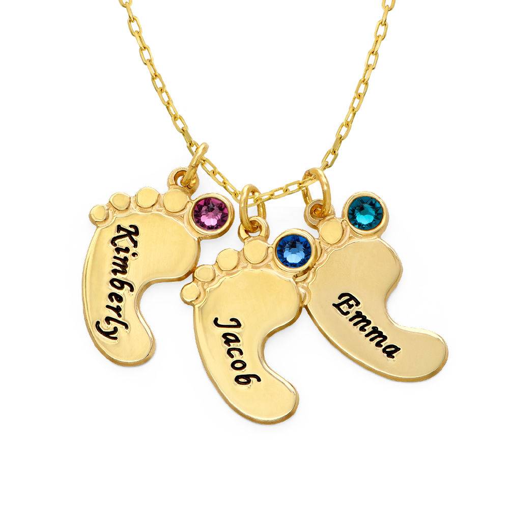 Mutterschmuck - gravierte Babyfüße-Kette mit Geburtssteinen - 417er Gelbgold-1 Mutterschmuck - gravierte Babyfüße-Kette mit Geburtssteinen - 417er Gelbgold-1 Produktfoto
