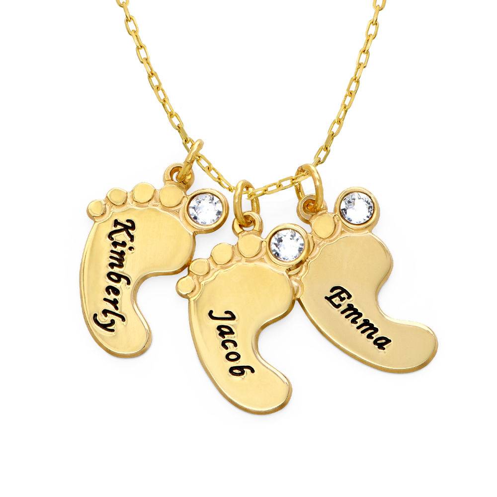 Mutterschmuck - gravierte Babyfüße-Kette mit Geburtssteinen - 417er Gelbgold-2 Mutterschmuck - gravierte Babyfüße-Kette mit Geburtssteinen - 417er Gelbgold-2 Produktfoto