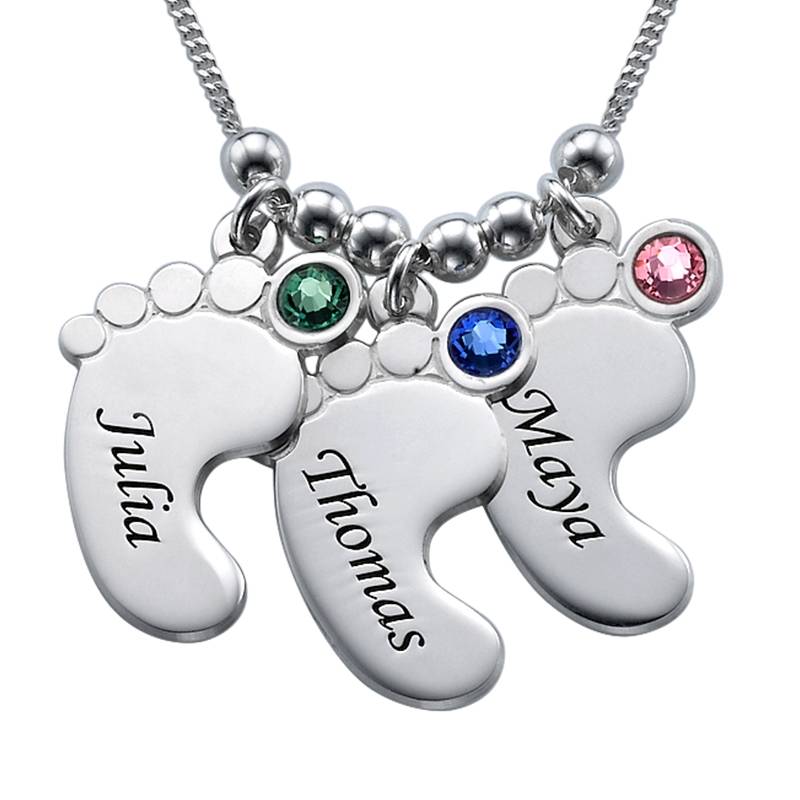Mutterschmuck - gravierte Babyfüße-Kette mit Geburtssteinen - in Silber X-1 Mutterschmuck - gravierte Babyfüße-Kette mit Geburtssteinen - in Silber X-1 Produktfoto