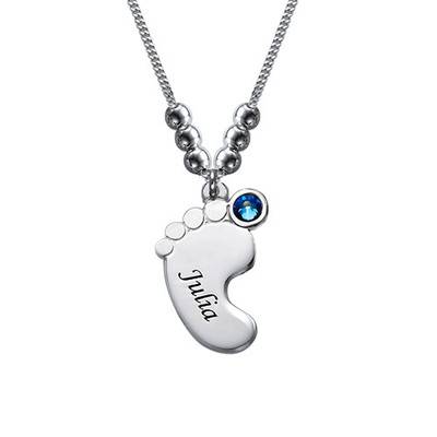 Mutterschmuck - gravierte Babyfüße-Kette mit Geburtssteinen - in Silber X-2 Mutterschmuck - gravierte Babyfüße-Kette mit Geburtssteinen - in Silber X-2 Produktfoto