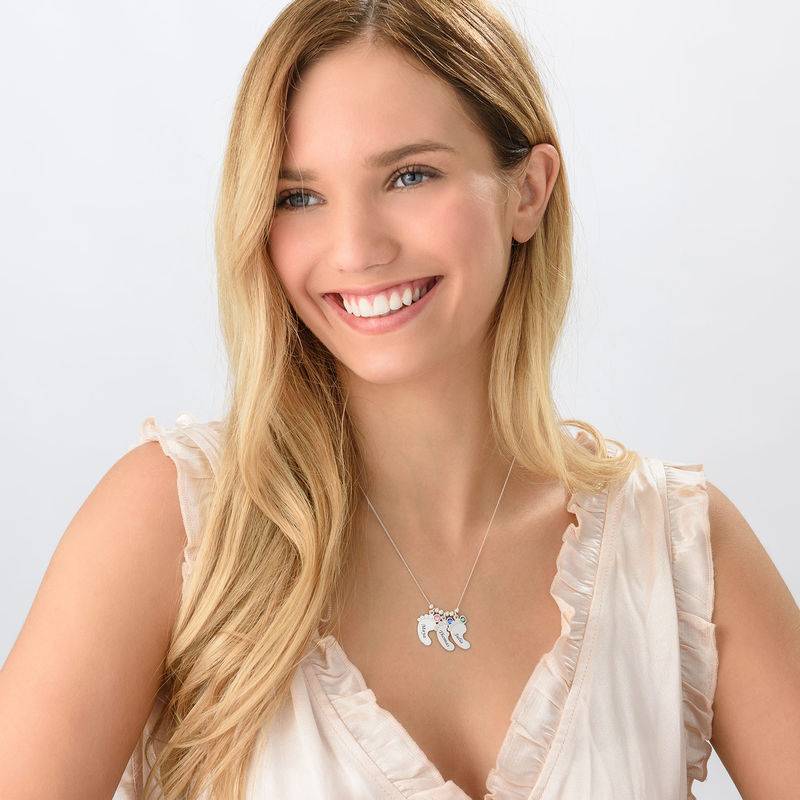 Mutterschmuck - gravierte Babyfüße-Kette mit Geburtssteinen - in Silber X-4 Mutterschmuck - gravierte Babyfüße-Kette mit Geburtssteinen - in Silber X-4 Produktfoto