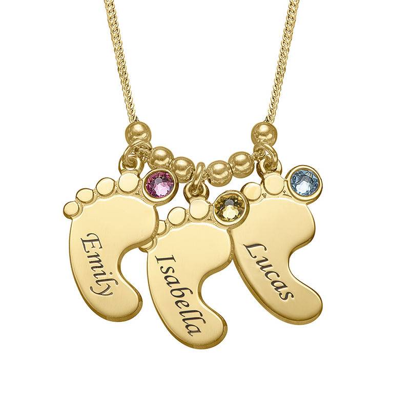 Mutterschmuck - gravierte Babyfüße-Kette mit Geburtssteinen - in Vergoldung-1 Mutterschmuck - gravierte Babyfüße-Kette mit Geburtssteinen - in Vergoldung-1 Produktfoto