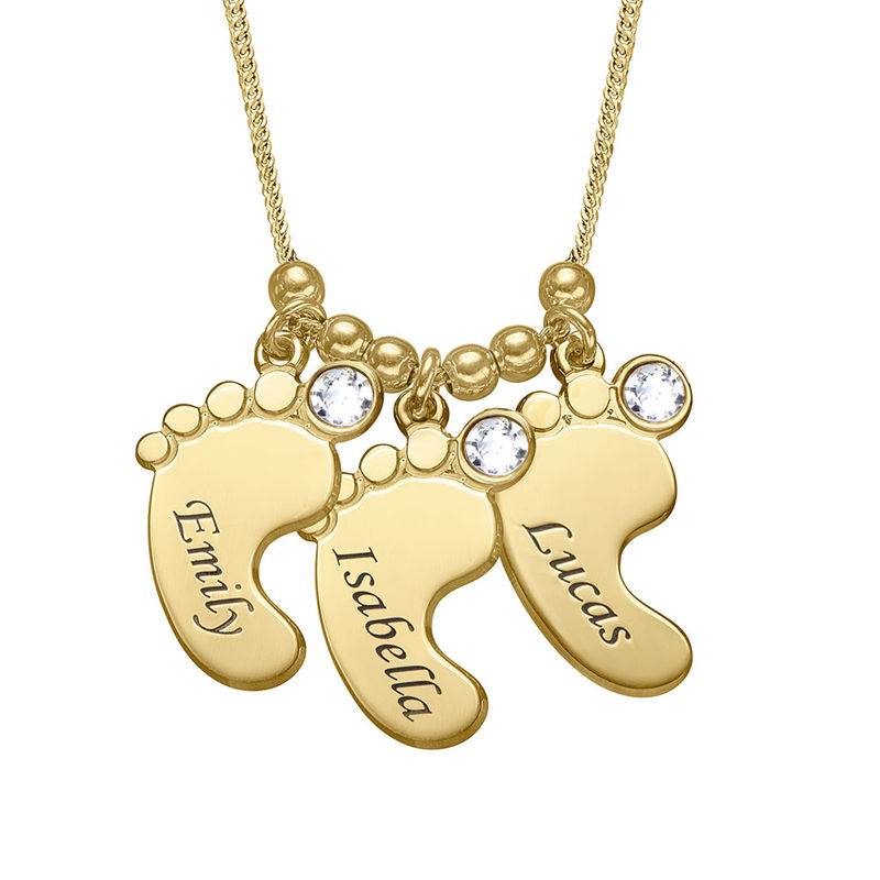 Mutterschmuck - gravierte Babyfüße-Kette mit Geburtssteinen - in Vergoldung-2 Mutterschmuck - gravierte Babyfüße-Kette mit Geburtssteinen - in Vergoldung-2 Produktfoto