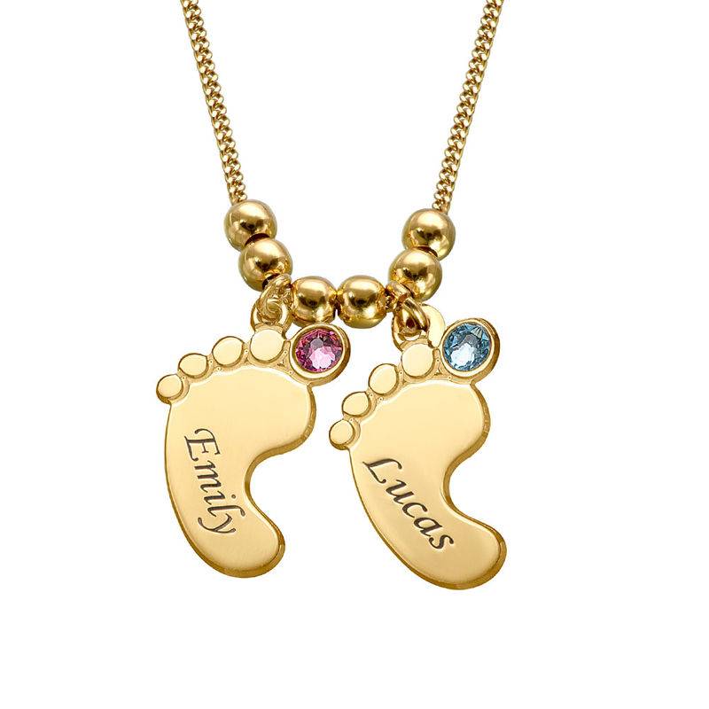 Mutterschmuck - gravierte Babyfüße-Kette mit Geburtssteinen - in Vergoldung-3 Mutterschmuck - gravierte Babyfüße-Kette mit Geburtssteinen - in Vergoldung-3 Produktfoto