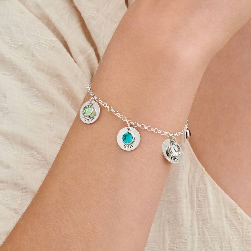 Mütter-Personalisierter Charms-Armband mit Geburtssteinkristallen in Silber-3 Produktfoto