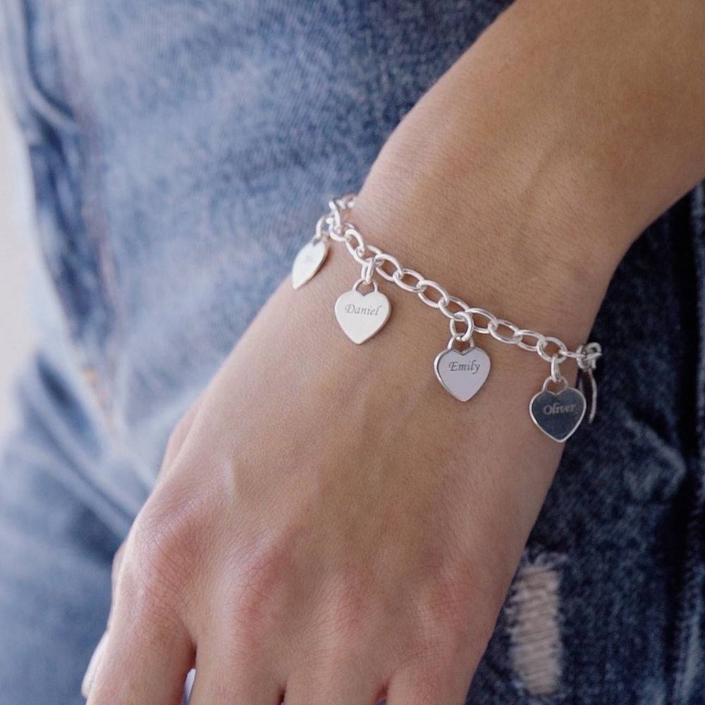Gravierbares Armband mit Herz-Charms - 925er Sterlingsilber-2 Gravierbares Armband mit Herz-Charms - 925er Sterlingsilber-2 Produktfoto