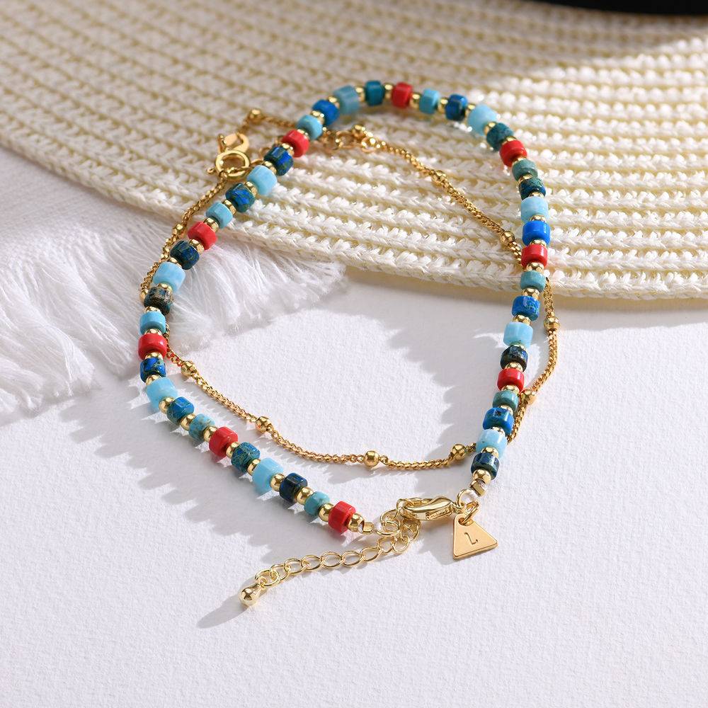 Pazifik Lagenlookset - Perlenarmband / Fußkettchen mit Initialen - vergoldetes Sterlingsilber-2 Pazifik Lagenlookset - Perlenarmband / Fußkettchen mit Initialen - vergoldetes Sterlingsilber-2 Produktfoto
