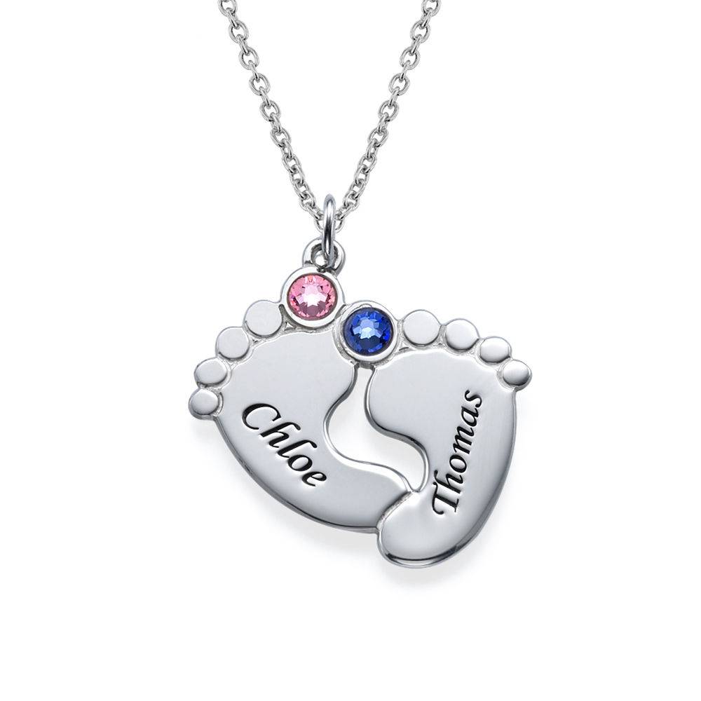 Gravierbare Babyfüße-Kette mit Geburtssteinen - in Silber-1 Produktfoto