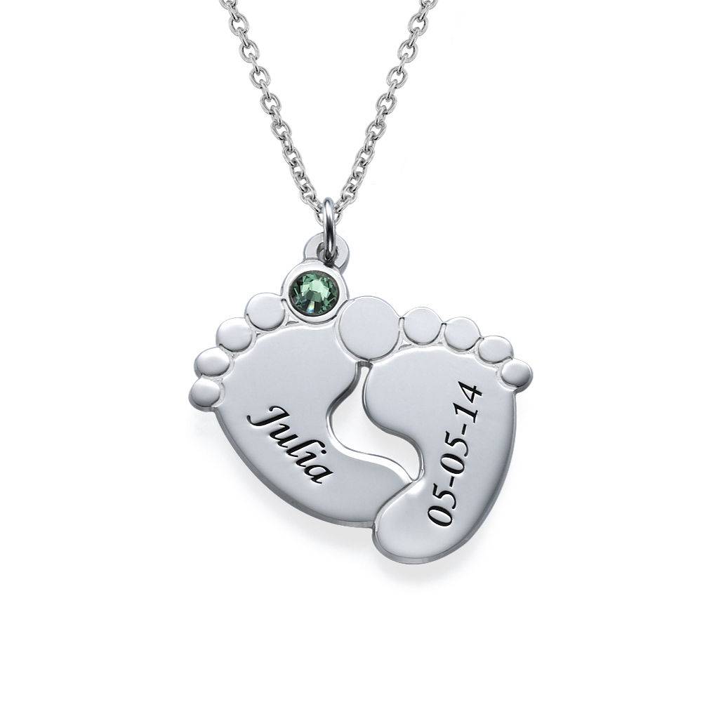 Gravierbare Babyfüße-Kette mit Geburtssteinen - in Silber-2 Produktfoto