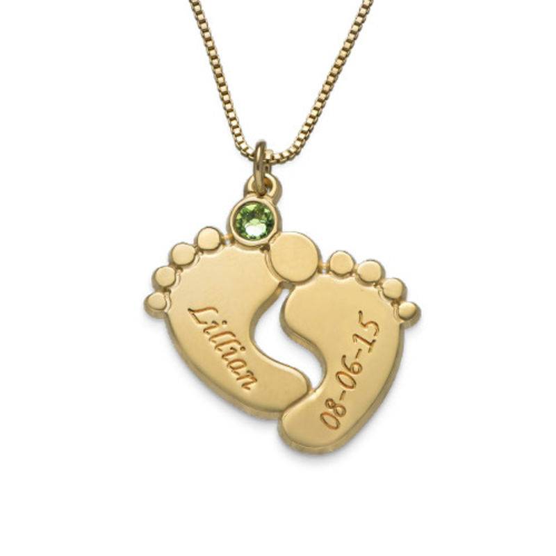 Personalisierte Babyfüße-Kette mit Geburtsstein - vergoldetes Sterlingsilber-3 Personalisierte Babyfüße-Kette mit Geburtsstein - vergoldetes Sterlingsilber-3 Produktfoto
