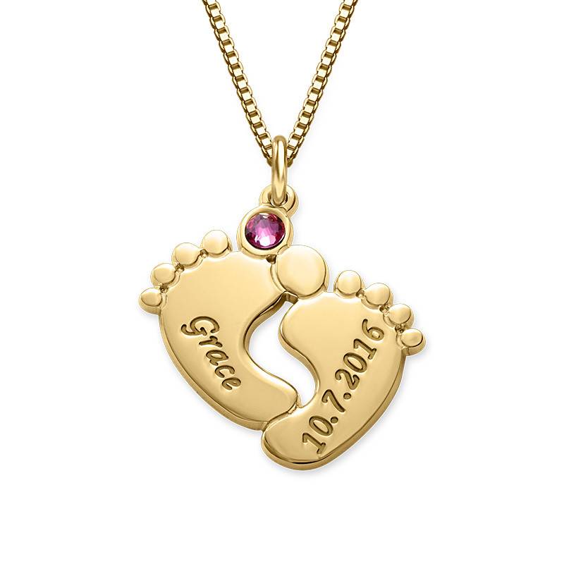 Personalisierte Babyfüße-Kette mit Geburtsstein - vergoldetes Sterlingsilber-1 Personalisierte Babyfüße-Kette mit Geburtsstein - vergoldetes Sterlingsilber-1 Produktfoto