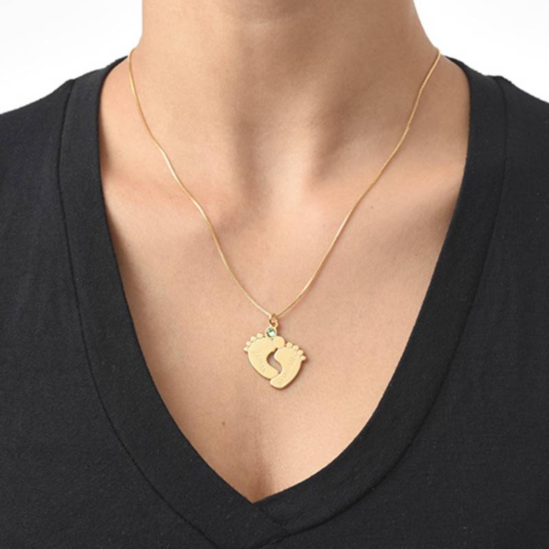 Personalisierte Babyfüße-Kette mit Geburtsstein - vergoldetes Sterlingsilber-2 Personalisierte Babyfüße-Kette mit Geburtsstein - vergoldetes Sterlingsilber-2 Produktfoto