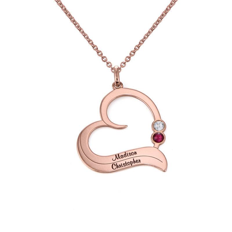 Geburtsstein-Herzkette mit gravierten Namen - rosévergoldetes Sterlingsilber-1 Geburtsstein-Herzkette mit gravierten Namen - rosévergoldetes Sterlingsilber-1 Produktfoto