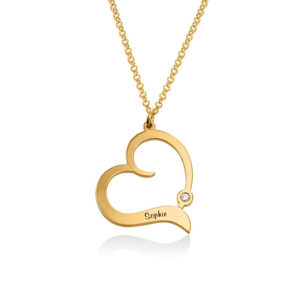 Diamant-Herzkette mit gravierten Namen - Gold-Vermeil-2 Produktfoto