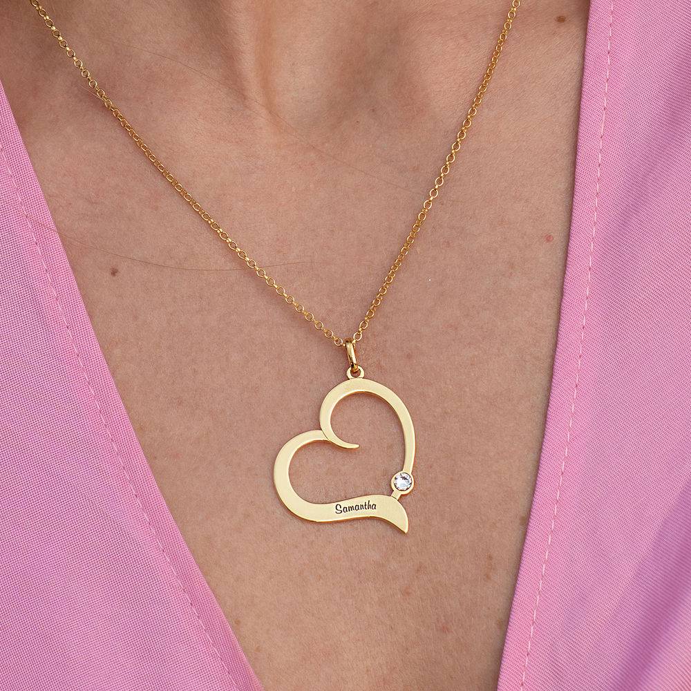 Diamant-Herzkette mit gravierten Namen - Gold-Vermeil-1 Produktfoto