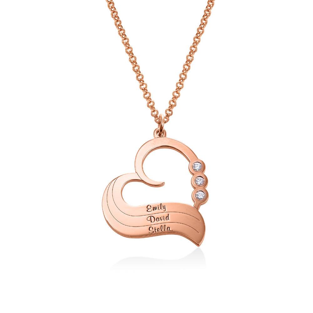 Diamant-Herzkette mit gravierten Namen - rosévergoldetes Sterlingsilber-3 Diamant-Herzkette mit gravierten Namen - rosévergoldetes Sterlingsilber-3 Produktfoto