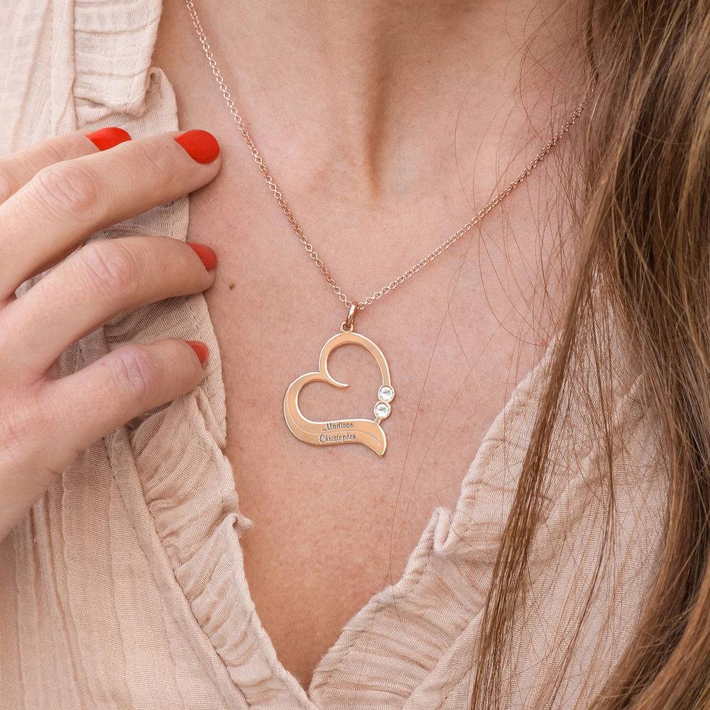 Diamant-Herzkette mit gravierten Namen - rosévergoldetes Sterlingsilber-2 Diamant-Herzkette mit gravierten Namen - rosévergoldetes Sterlingsilber-2 Produktfoto