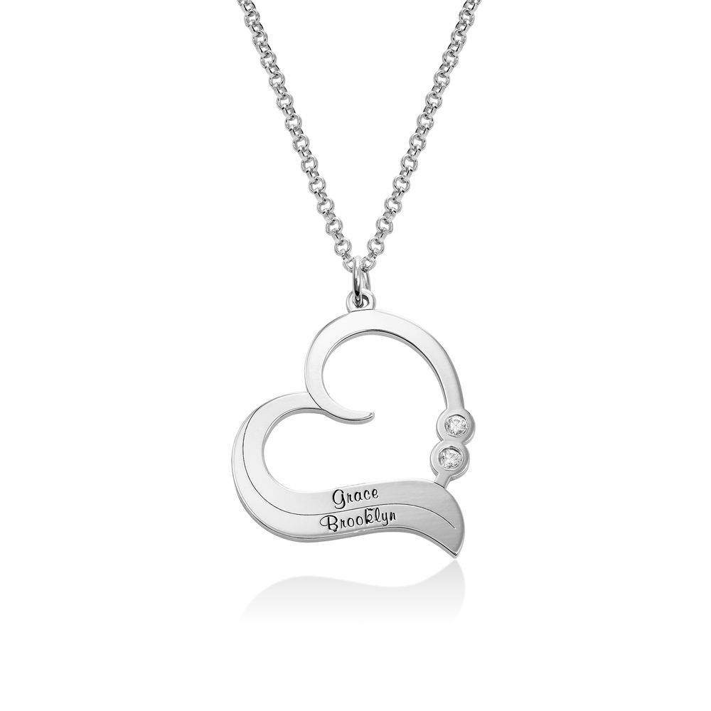 Diamant-Herzkette mit gravierten Namen - in Silber-1 Produktfoto