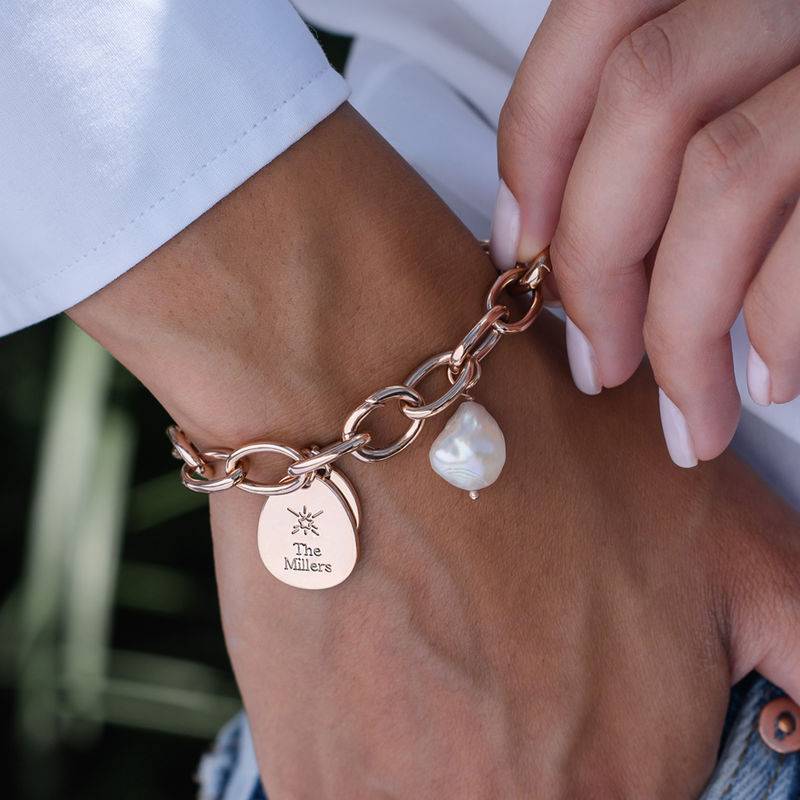 Rundes Gliederarmband mit gravierbaren Charms - 750er rosévergoldetes Silber-4 Produktfoto