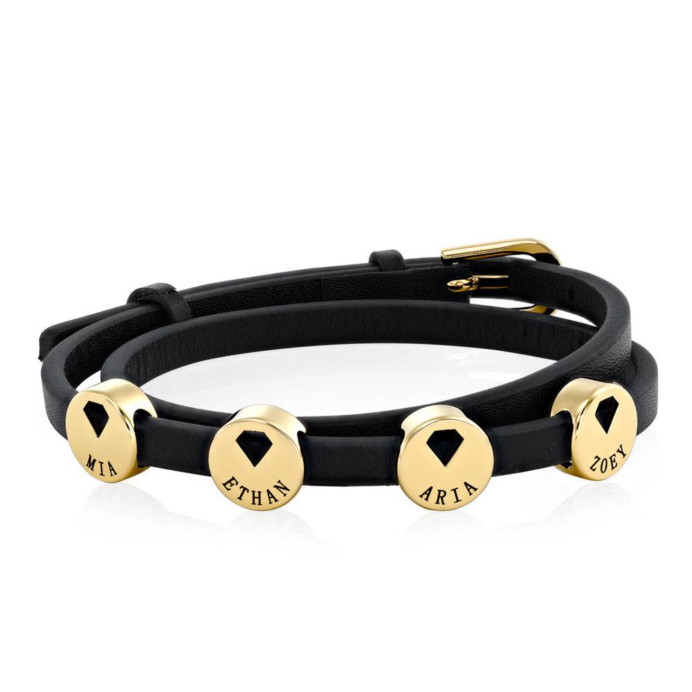 Leder-Wickelarmband mit vergoldeten Edelstahl-Charms-5 Leder-Wickelarmband mit vergoldeten Edelstahl-Charms-5 Produktfoto