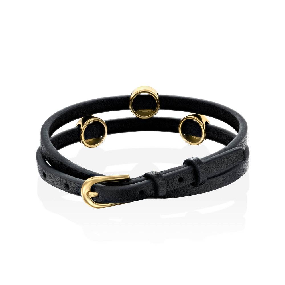 Leder-Wickelarmband mit vergoldeten Edelstahl-Charms-4 Leder-Wickelarmband mit vergoldeten Edelstahl-Charms-4 Produktfoto