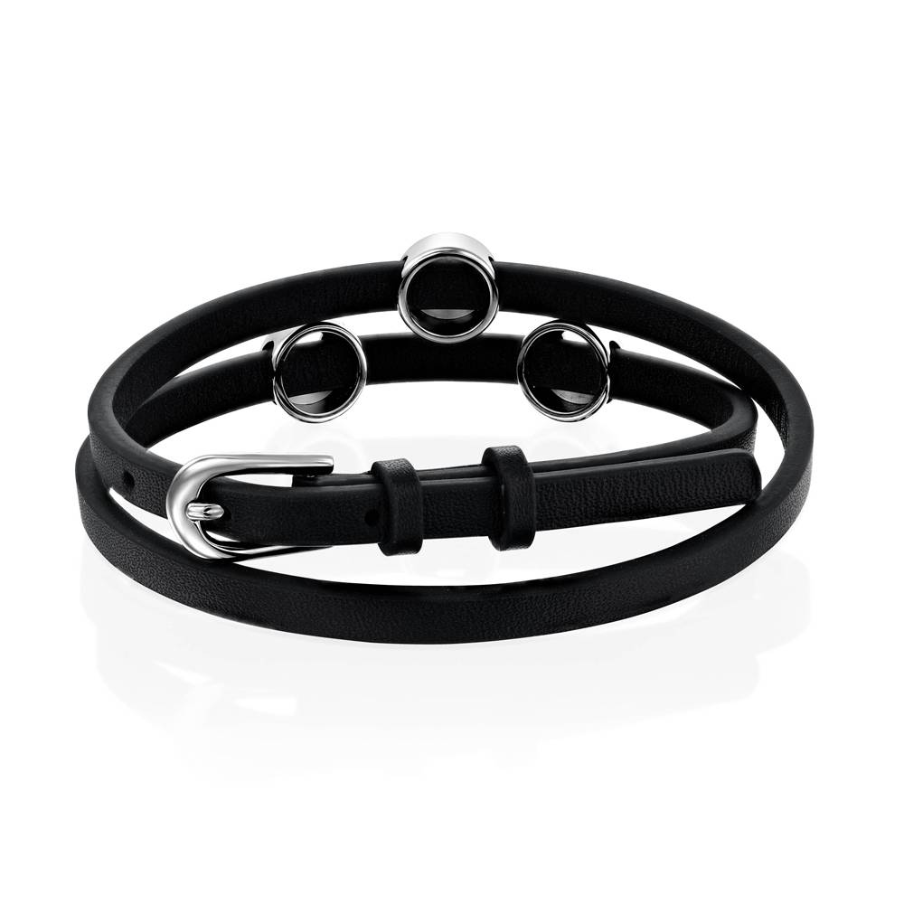 Leder-Wickelarmband mit Edelstahl-Charms-2 Leder-Wickelarmband mit Edelstahl-Charms-2 Produktfoto