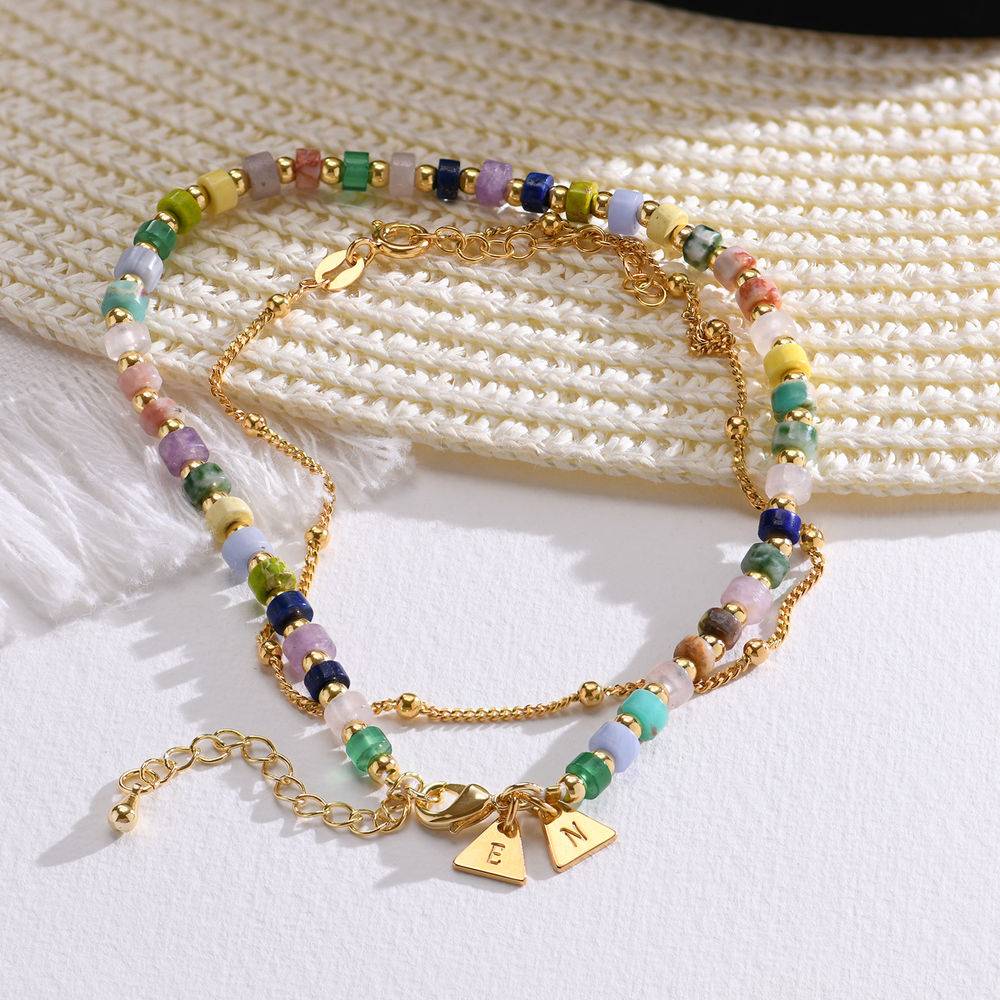 Resort Lagenlookset Perlenarmband / Fußkettchen mit Initialen - Vergoldet-2 Produktfoto