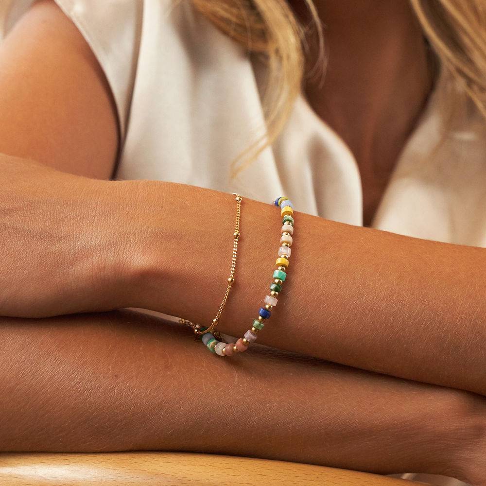 Resort Lagenlookset Perlenarmband / Fußkettchen mit Initialen - Vergoldet-3 Produktfoto
