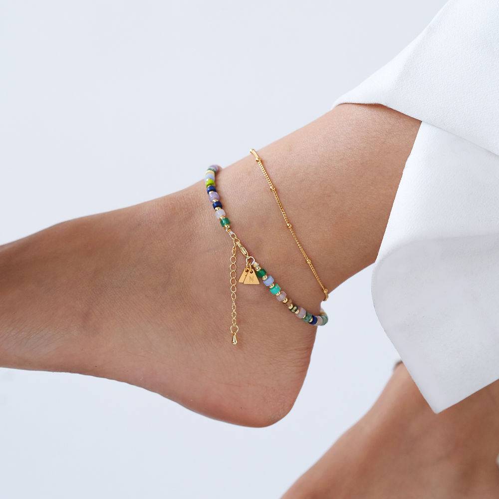 Resort Lagenlookset Perlenarmband / Fußkettchen mit Initialen - Vergoldet-5 Produktfoto