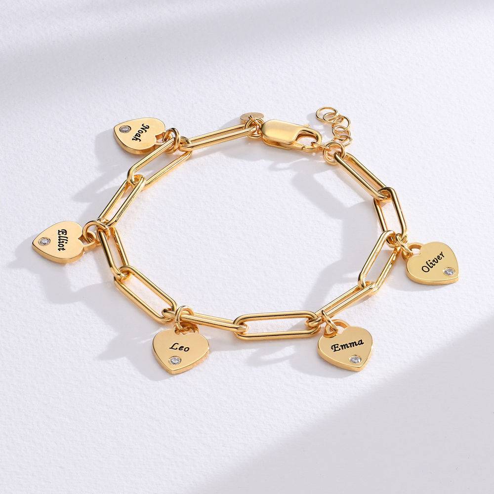 Rory Armband mit gravierten Herz-Charms und Diamanten - Vergoldet-2 Rory Armband mit gravierten Herz-Charms und Diamanten - Vergoldet-2 Produktfoto