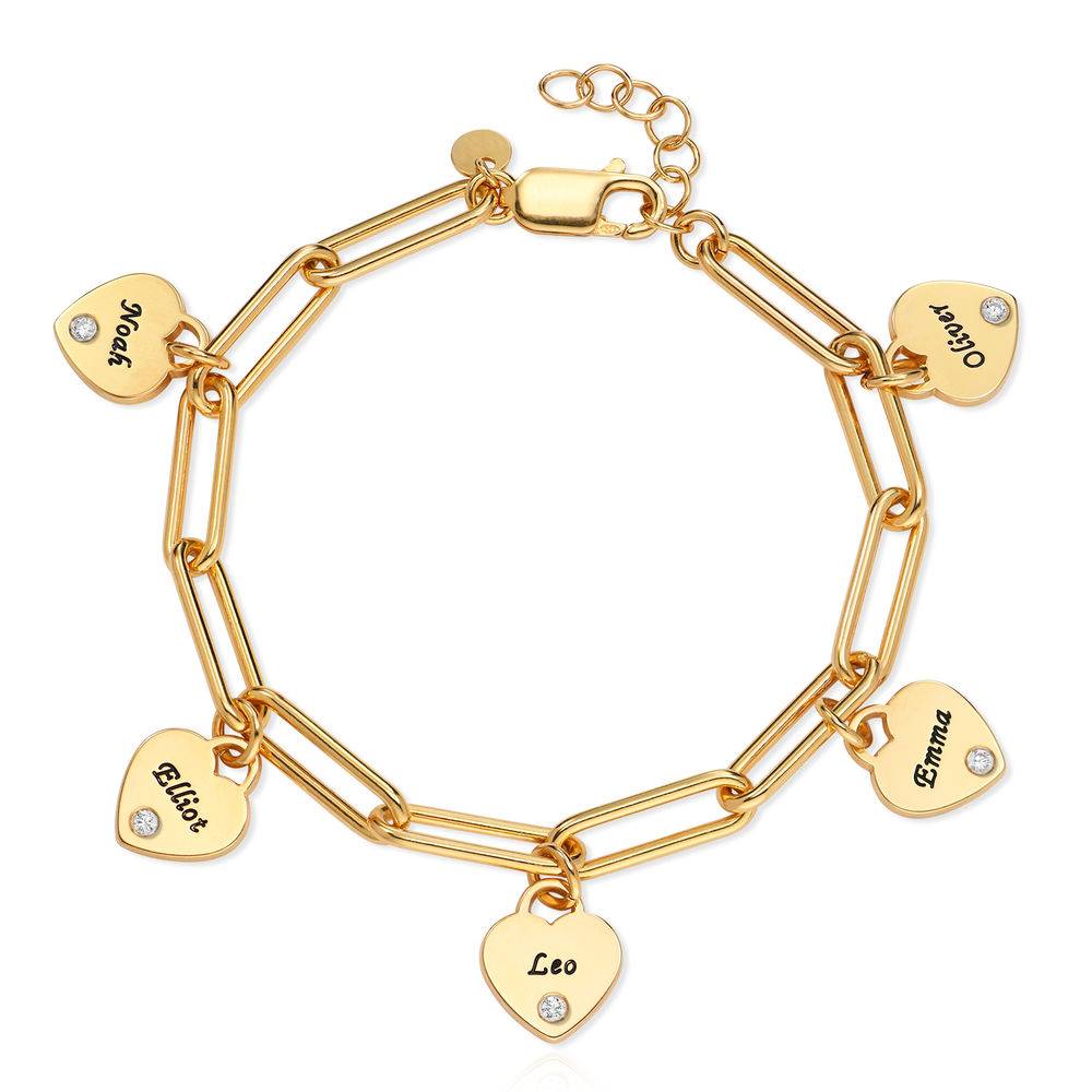 Rory Armband mit gravierten Herz-Charms und Diamanten - Gold-Vermeil-1 Produktfoto