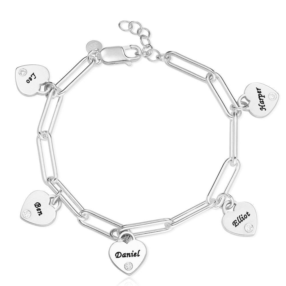 Rory Armband mit gravierten Herz-Charms und Diamanten - Silber-1 Rory Armband mit gravierten Herz-Charms und Diamanten - Silber-1 Produktfoto